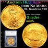 ***Auction Highlight*** 1908 No Motto Gold St. Gaudens Double Eagle $20 Graded ms65 By SEGS