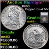 ***Auction Highlight*** 1838 Capped Bust Half Dollar 50c Graded ms62+ By SEGS
