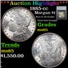 ***Auction Highlight*** 1885-cc Morgan Dollar $1 Graded ms65 By SEGS