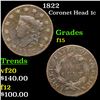 Image 1 : 1822 Coronet Head Large Cent 1c Grades f+