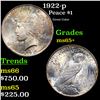 Image 1 : 1922-p Peace Dollar $1 Grades GEM+ Unc