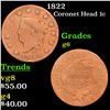 Image 1 : 1822 Coronet Head Large Cent 1c Grades g+