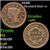 1848 Braided Hair Large Cent 1c Grades vg+
