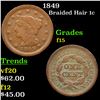 1849 Braided Hair Large Cent 1c Grades f+