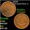 Image 1 : 1844 Braided Hair Large Cent 1c Grades vf details