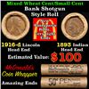 Image 1 : Mixed small cents 1c orig shotgun roll, 1916-d Wheat Cent, 1893 Indian Cent other end, McDonalds Wra