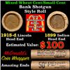 Image 1 : Mixed small cents 1c orig shotgun roll, 1915-d Wheat Cent, 1899 Indian Cent other end, McDonalds Wra