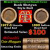Image 1 : Mixed small cents 1c orig shotgun roll, 1917-d Wheat Cent, 1890 Indian Cent other end, McDonalds Wra