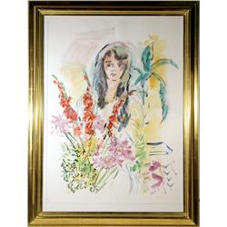 Wayne Ensrud, Woman and Flowers, Watercolor Painting
