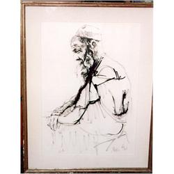 Moshe Gat, Rabbi, Judaica Ink Drawing