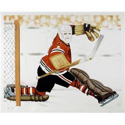 Henry Gorski, Blackhawk Goalie, Hockey Lithograph