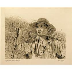 Willy Seiler, Japanese Rice Farmer, Etching