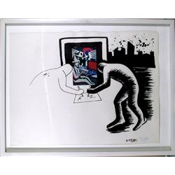 Mark Kostabi, Drawing with Collage