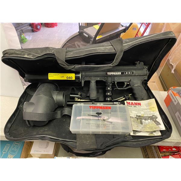 Tippman Airsoft A5 Paintball Gun with Hopper and Case