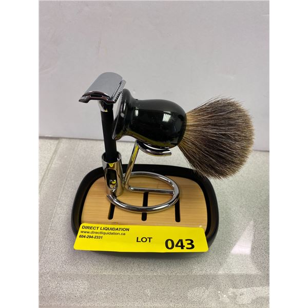 Men's Old Fashioned Straight Blade Shave with Brush, Chrome Stand and Soap Dish
