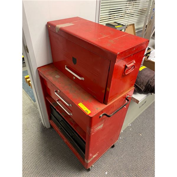 Red Tool Box with Hinged Top -27in x 18in x 48in tall - Estate Item - empty - no contents