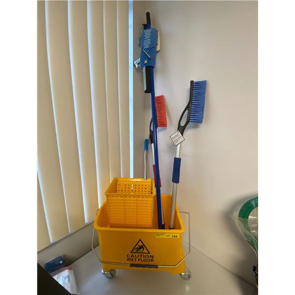 New Commercial Mopping Bucket with Floor Squeegee and Two Car Snow Brushes
