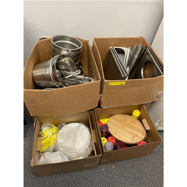 Group Lot of Commercial Grade Restaurant Equipment - Stainless Steel Lids, Containers, Buckets, Uten