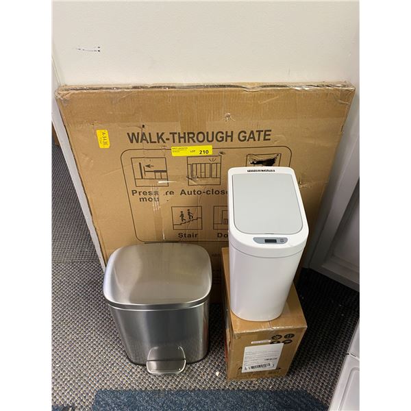 Misc. Lot - Walk Through Gate (Black Model W105) , Stainless StepOn Garbage Bin and Ninestars Motion