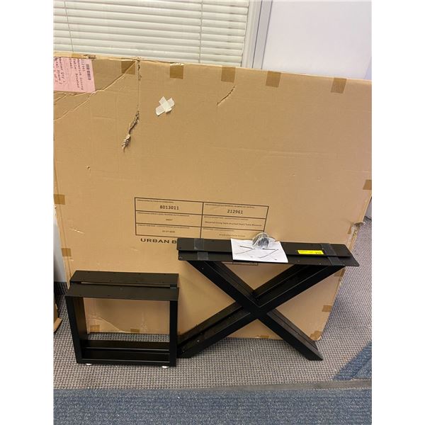 Two Black Metal Frame Table Bases and One Urban Barn Round Glass Table Top (No base)