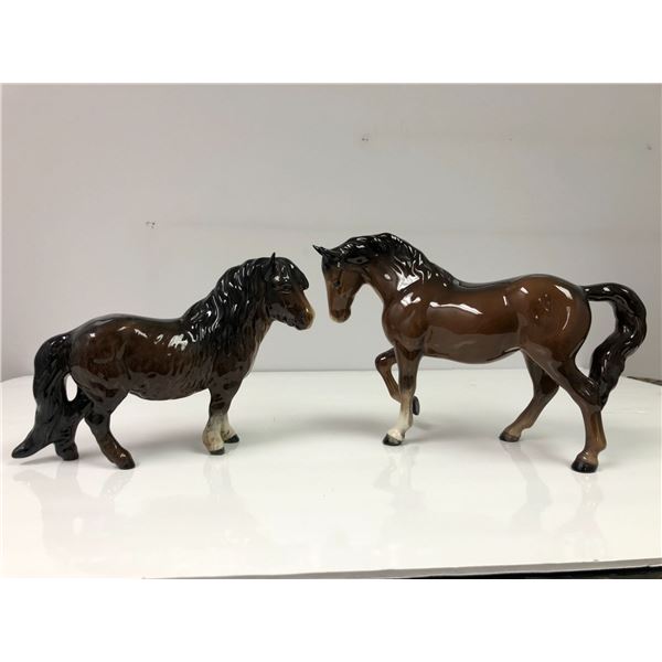 Beswick England - two larger horse figurines - both have tiny chips on ears - largest is approx. 6in