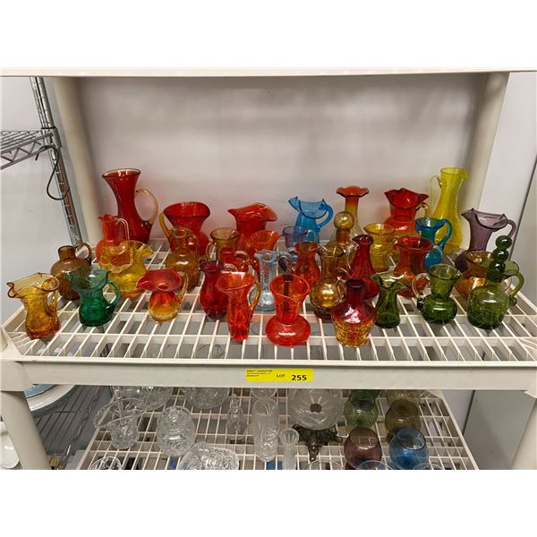 Shelf Lot Coloured Blown Glass miniature jugs - approx. 37 pieces
