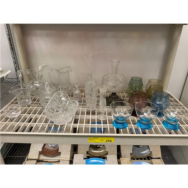 Shelf Lot of Mostly Cut Crystal pieces and glass wear - approx. 22 pieces