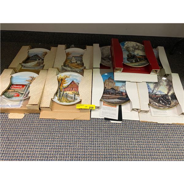 Collectors Plates in Boxes - 9 Nostalgic Barn Side Advertisements & Locomotives - 9 plates - all in
