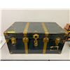 Image 1 : Large Metal and Cardboard Trunk - Dark Green with Brass Accents - approx. 36in x 21in x 17in