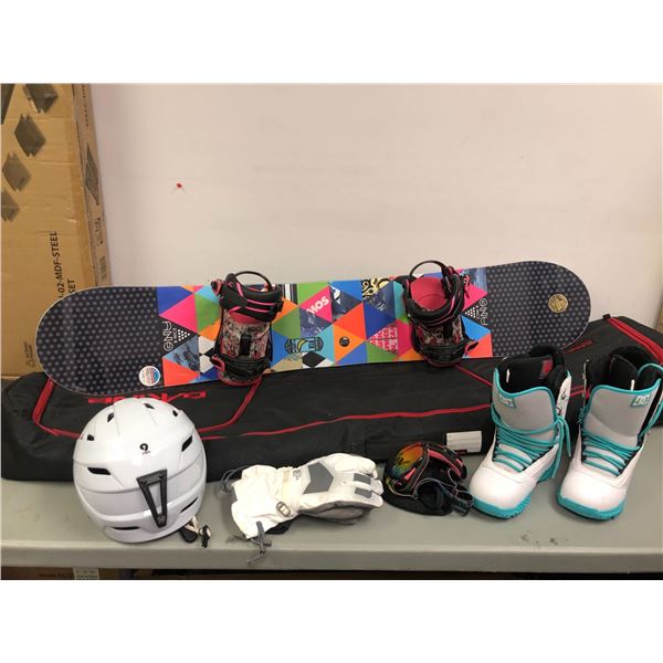 ONY B-Nice 148 SnowBoard with DG Boots (Women's 8W), Giro Helmet (L) , North Face Gore-Tex Gloves, B