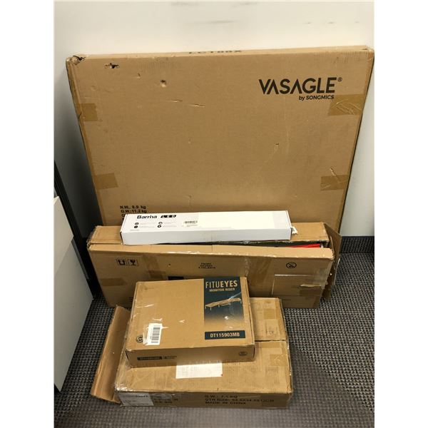 Group of Misc. Items - Monitor Riser, Fabric Storage Cubes, Barrina LED Light, Vasagle LCT88X, and S