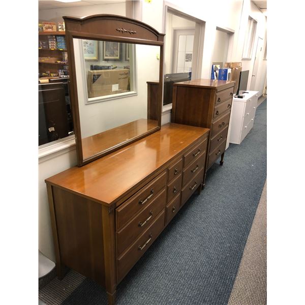 Bedroom Furniture - Three Pieces - Tall Boy Dresser (36 x 19 x 47 1/2in) Dresser with Mirror (66 x 1
