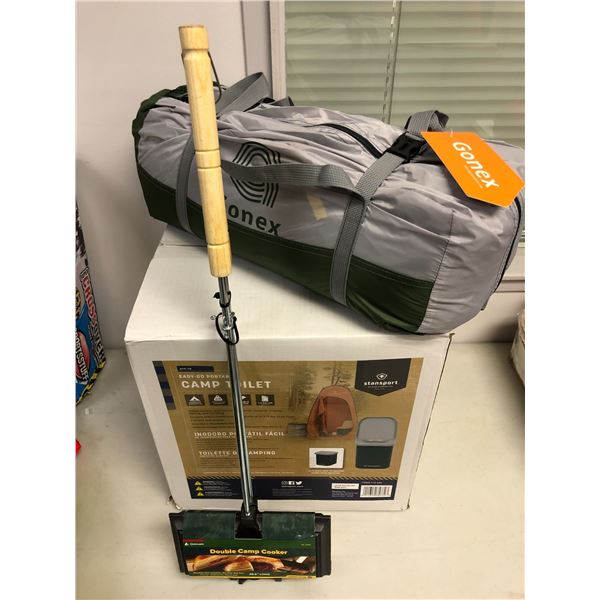 Easy-Go Portable Camp Toilet and Gonex Tent plus Double Camp Cooker