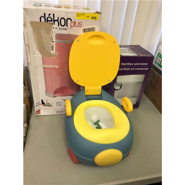 Rolling Potty with removeable reservoir, Sterile & Store AVENT Bottle Sterilizer and Décor Plus Diap