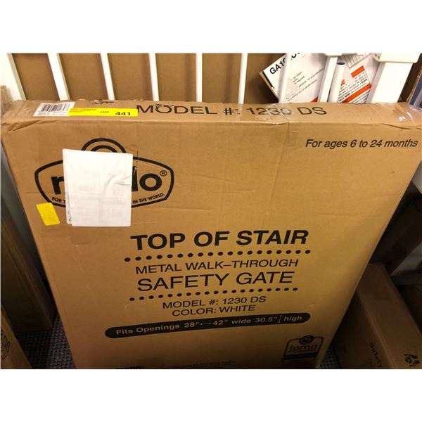 Regalo - Top of Stairs - Walk Thru Safety Gate - White Metal - 28-42in openings - Model 1230 DS