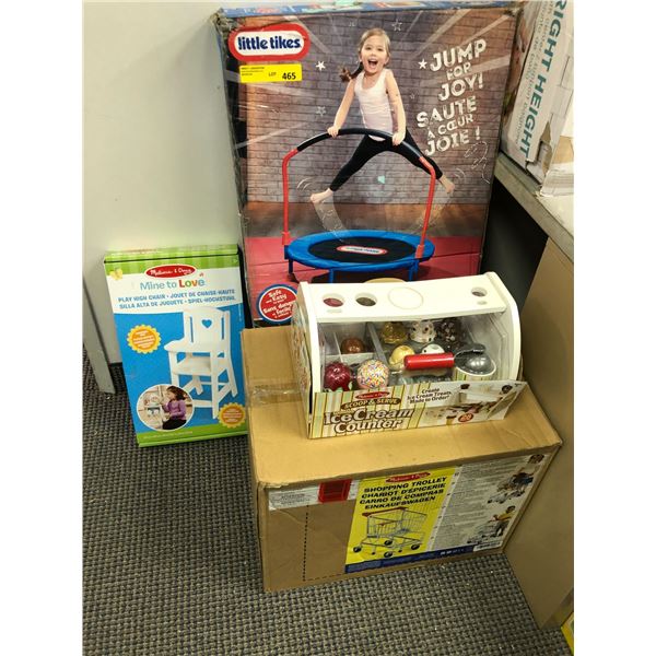 Little Tikes Mini Trampoline, Play High Chair, Ice Cream Counter and Shopping Trolley by Melissa & D