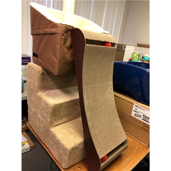 Pet Stairs, Amazon Basics Car Bed, Cat Scratching Post and Cardboard Scratch Post