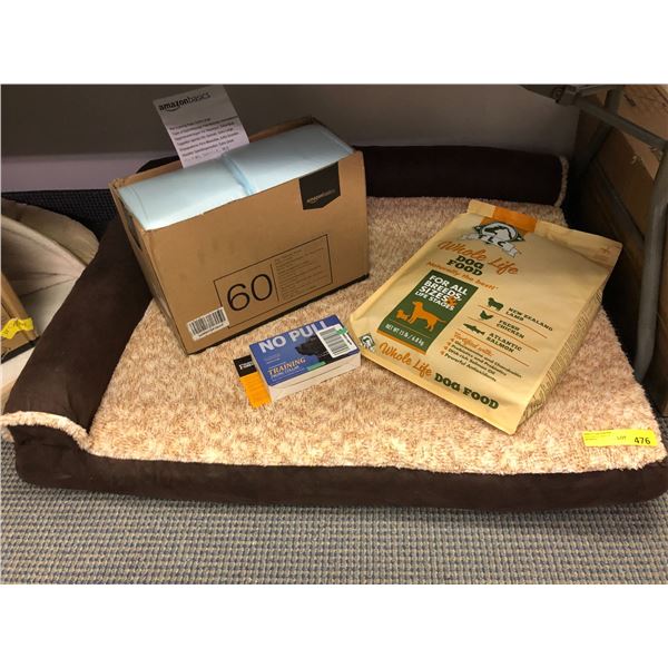 Large Dog Pet Bed , Bag of TLC Natural Dog Food, box of 60 Puppy pads & No Pull Training Collar
