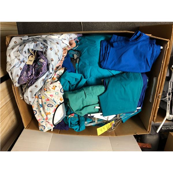 Extra Large Bin of Uniforms - Mostly Blues, Greens & Purples Hospital Scrubs Tops and Pants - Movie