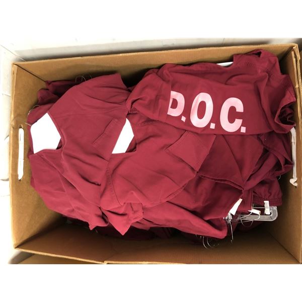 Extra Large Bin of Uniforms - Mostly Department of Corrections (DOC) Tops and Bottoms - Maroon Colou