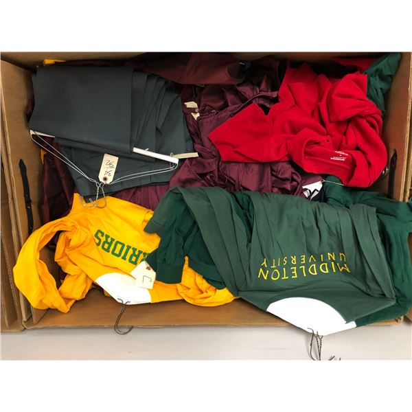 Extra Large Bin of Uniforms - With School Logos (Middleton University), Warriors, Smock Aprons, Hood