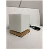 Image 6 : Group Lot of Misc. Lights - Modern Pendant white/wood light, Light Cube with wood Base and 24in vani