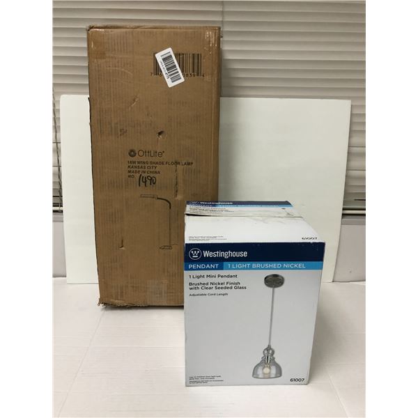 Westinghouse Brushed Nickel Mini Pendant Light and Ottlight 18W Wing Shade Floor Lamp