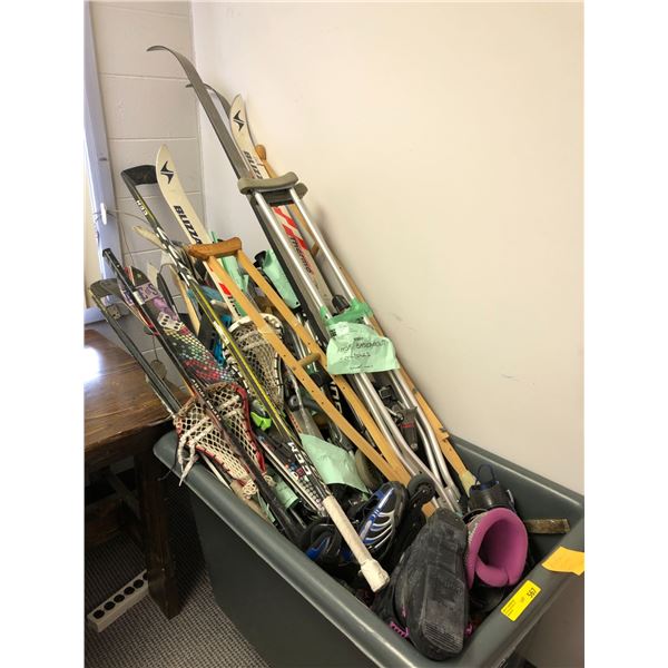 From the Hockey Show - Large Group of Sporting Equipment - Sticks, Lacrosse Sticks, Crutches, Skis a