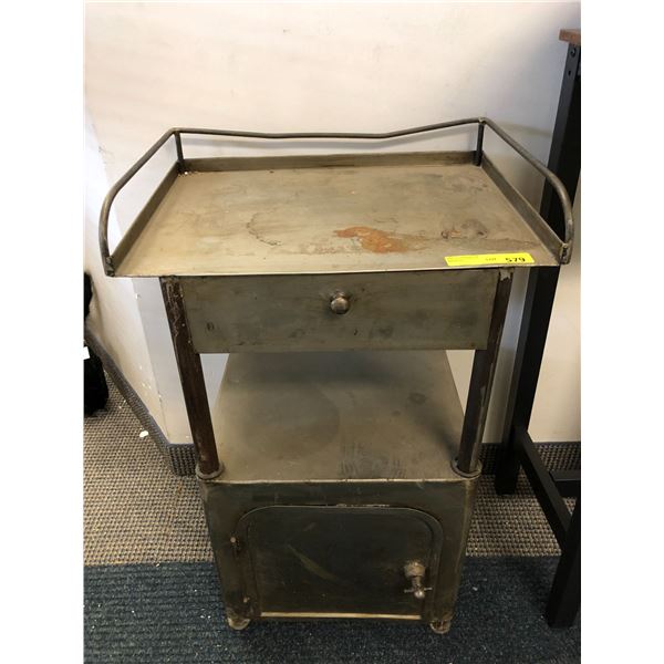 Vintage Metal Storage Shelving Unit with drawer and cupboard - approx. 21in x 15in x 34 1/2in