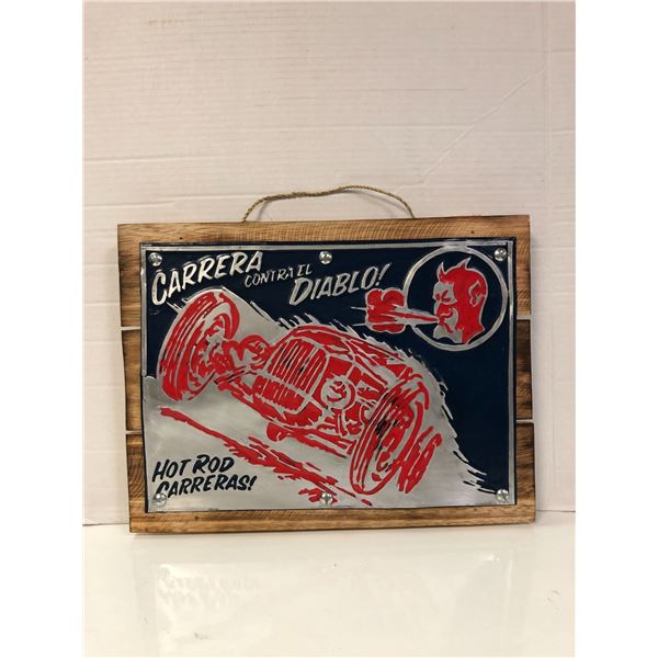Carrera Contra El Diablo  Wood Reproduction Sign - approx. 16 x 11 12/in