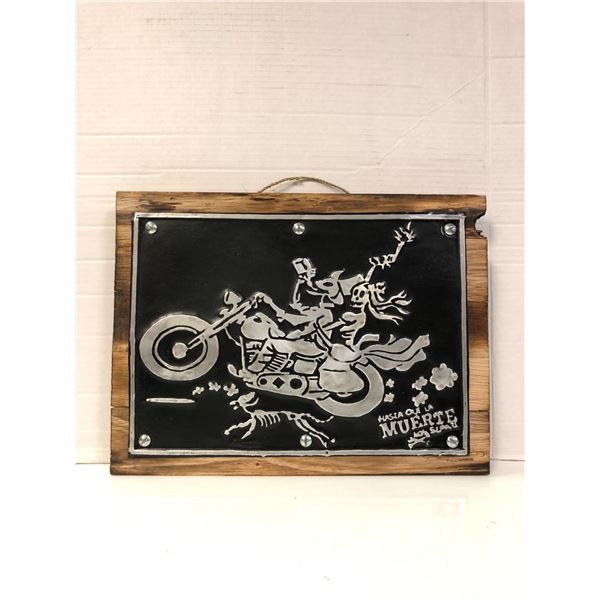 Skeleton Rider  Wood Reproduction Sign - approx. 16 x 11 12/in