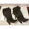 Image 4 : NAUGHTY - Ladies Brown Swede Boots with Fringe - Size 6 - NEW