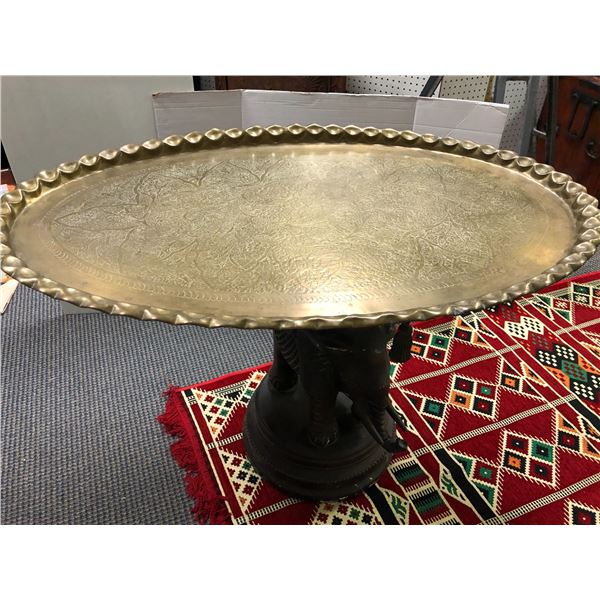 Elephant Table Base with Brass Etched Top - approx. 41 x 26 x 27in tall