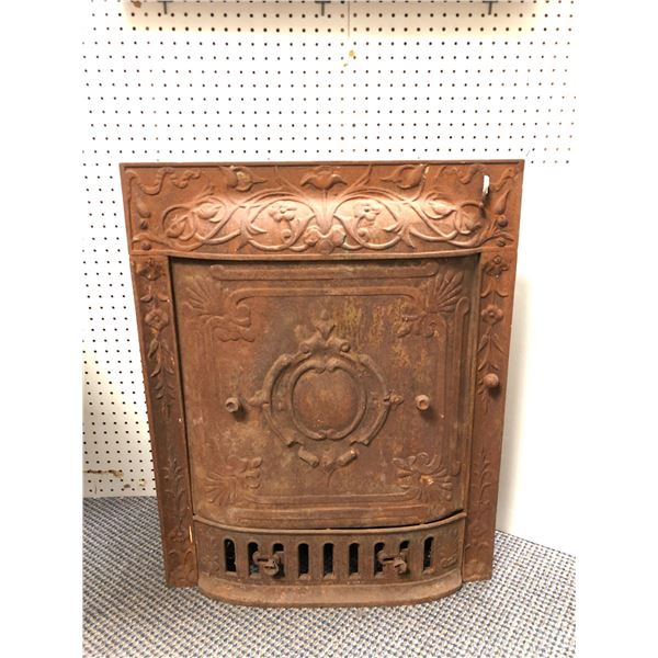 Naturally Rusted Antique Metal Fireplace Insert - approx. 24 1/2 x 12 1/2 x 30 1/2in - Neat Old Piec